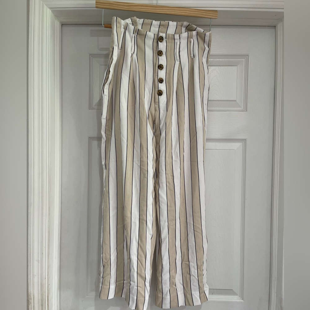 Abercrombie & Fitch Beige and White Striped Straight Leg Pants